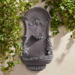 John Timberland Tivoli Grey Ornate Rustic Outdoor 2 Tier Outdoor Wall Water Fountain 33" For Yard Backyard Garden Patio Home Deck Porch House Exterior