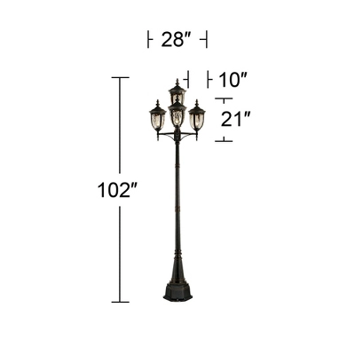 John Timberland Outdoor Post Light Veranda Bronze 102" 4-Light Street Lantern Champagne Hammered Glass For Exterior Garden Yard 4 John Timberland Outdoor Post Light Veranda Bronze 102" 4-Light Street Lantern Champagne Hammered Glass For Exterior Garden Yard - Image 4