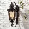 John Timberland Casa Marseille Vintage Rustic Outdoor Wall Light Fixture Bronze Scroll 27 1/2" Hammered Glass For Post Exterior Barn Deck House Porch