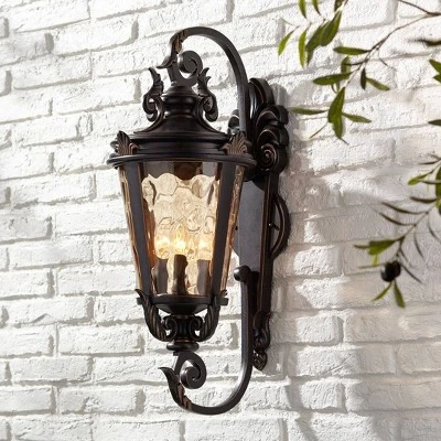 John Timberland Casa Marseille Vintage Rustic Outdoor Wall Light Fixture Bronze Scroll 27 1/2" Hammered Glass For Post Exterior Barn Deck House Porch 1 John Timberland Casa Marseille Vintage Rustic Outdoor Wall Light Fixture Bronze Scroll 27 1/2" Hammered Glass For Post Exterior Barn Deck House Porch
