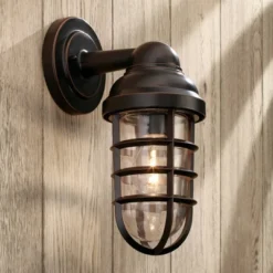 John Timberland Marlowe Industrial Outdoor Wall Light Fixtures Set Of 2 Bronze Metal Cage 13 1/4" Clear Glass For Post Exterior Barn Deck House Porch -Modern Lighting Store GUEST 0a055b5c 67cb 4e67 9c89 600d21e0b15e