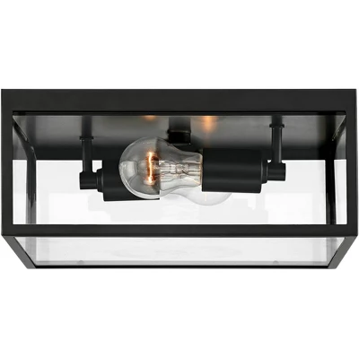 John Timberland Modern Outdoor Ceiling Light Fixture Matte Black 12" Clear Glass Panels Square Exterior House Porch Patio Outside 4 John Timberland Modern Outdoor Ceiling Light Fixture Matte Black 12" Clear Glass Panels Square Exterior House Porch Patio Outside - Image 4
