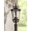 John Timberland Casa Marseille Vintage Outdoor Post Light Textured Black Scroll 25" Clear Hammered Glass For Exterior Barn Deck House Porch Yard Home