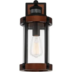 John Timberland Stan Industrial Outdoor Wall Light Fixture Dark Faux Wood Black Motion Sensor 15 1/2" Clear Glass For Post Exterior Barn Deck House -Modern Lighting Store GUEST 16b572bc 3ddf 4c2e 989f 7d7430a4c65c