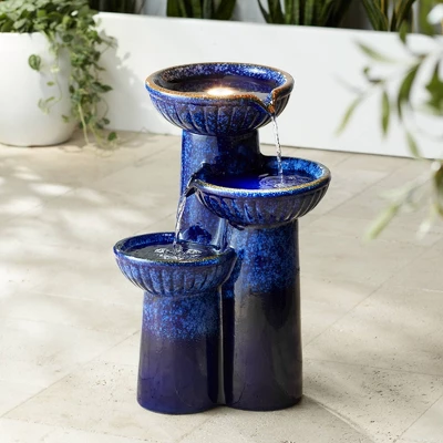 John Timberland Modern Outdoor Floor Water Fountain With Light LED 26 3/4" High Cascading Bowls For Yard Garden Patio Deck 1 John Timberland Modern Outdoor Floor Water Fountain With Light LED 26 3/4" High Cascading Bowls For Yard Garden Patio Deck