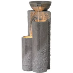 John Timberland Bowl And Pillar Modern Zen Cascading Outdoor Floor Water Fountain With LED Light 34 1/2" For Yard Garden Patio Home Deck Porch House -Modern Lighting Store GUEST 2bdb68d4 d9d1 4a26 9351 1a302b068f74