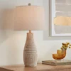 John Timberland Southwest Rustic Table Lamp 27" Tall Faux Light Wood Oatmeal Fabric Drum Shade For Living Room Bedroom Bedside Nightstand