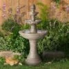 John Timberland Louvre Rustic 3 Tier Cascading Outdoor Floor Water Fountain With LED Light 44" For Yard Garden Patio Home Deck Porch Exterior Balcony