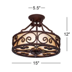 John Timberland Natural Mica Rustic Ceiling Light Semi Flush Mount Fixture 15" Wide Deep Walnut Scroll 3-Light Drum Shade For Bedroom Living Room Home -Modern Lighting Store GUEST 3e64d51b c362 4a10 80be 0f335fd2389e