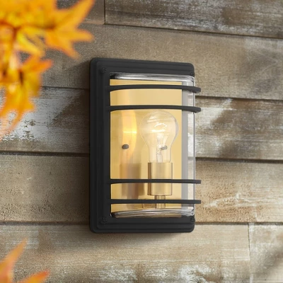John Timberland Habitat Modern Industrial Outdoor Wall Light Fixture Black Brass 11" Clear Glass For Post Exterior Barn Deck House Porch Yard Patio 1 John Timberland Habitat Modern Industrial Outdoor Wall Light Fixture Black Brass 11" Clear Glass For Post Exterior Barn Deck House Porch Yard Patio