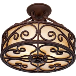 John Timberland Natural Mica Rustic Ceiling Light Semi Flush Mount Fixture 15" Wide Deep Walnut Scroll 3-Light Drum Shade For Bedroom Living Room Home -Modern Lighting Store GUEST 42c82c1f c5b0 424d 959c 9e3867cbc715