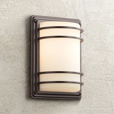 John Timberland Habitat Modern Outdoor Wall Light Fixtures Set Of 2 Rubbed Bronze 11" Opal Glass For Post Exterior Barn Deck House Porch Yard Patio 7 John Timberland Habitat Modern Outdoor Wall Light Fixtures Set Of 2 Rubbed Bronze 11" Opal Glass For Post Exterior Barn Deck House Porch Yard Patio - Image 7