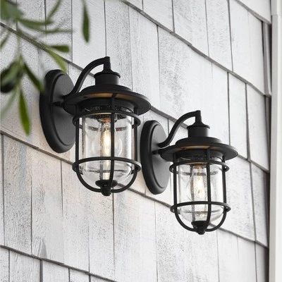 John Timberland Markham Modern Nautical Outdoor Wall Light Fixtures Set Of 2 Textured Black 10 1/2" Clear Seedy Glass For Post Exterior Barn Deck Home 7 John Timberland Markham Modern Nautical Outdoor Wall Light Fixtures Set Of 2 Textured Black 10 1/2" Clear Seedy Glass For Post Exterior Barn Deck Home - Image 7