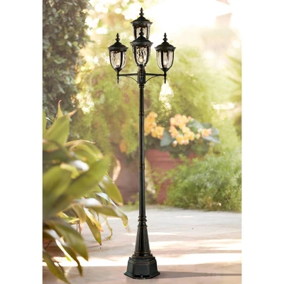 John Timberland Outdoor Post Light Veranda Bronze 102" 4-Light Street Lantern Champagne Hammered Glass For Exterior Garden Yard 1 John Timberland Outdoor Post Light Veranda Bronze 102" 4-Light Street Lantern Champagne Hammered Glass For Exterior Garden Yard