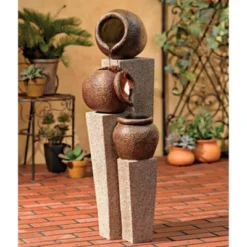 John Timberland Rustic Outdoor Floor Water Fountain 35 1/2" High Three Cascading Urn Pillar For Yard Garden Patio Deck Home