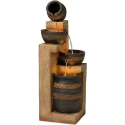 John Timberland Stoneware Bowl And Jar Rustic Cascading Outdoor Floor Water Fountain With LED Light 46" For Yard Garden Patio Home Deck Porch Exterior -Modern Lighting Store GUEST 5ba54b55 7a48 4ac6 b8cf fba343d378d8