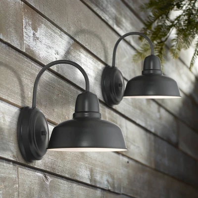 John Timberland Urban Barn Rustic Industrial Farmhouse Outdoor Wall Light Fixtures Set Of 2 Black Gooseneck Arm 11 1/4" For Post Exterior Barn Deck 1 John Timberland Urban Barn Rustic Industrial Farmhouse Outdoor Wall Light Fixtures Set Of 2 Black Gooseneck Arm 11 1/4" For Post Exterior Barn Deck