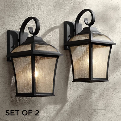 John Timberland Mosconi Rustic Outdoor Wall Lights Fixture Set Of 2 Textured Black 15" Clear Seedy Glass For Post Exterior Barn Deck House Porch Yard 1 John Timberland Mosconi Rustic Outdoor Wall Lights Fixture Set Of 2 Textured Black 15" Clear Seedy Glass For Post Exterior Barn Deck House Porch Yard