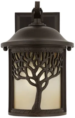 John Timberland Mission Outdoor Wall Light Fixture Bronze Tree Motif 12 1/4" Amber Glass Lantern For Exterior House Porch Patio -Modern Lighting Store GUEST 76053de8 741c 4209 b6a1 0a65a5779ccd
