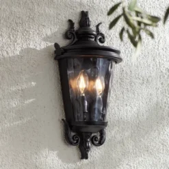 John Timberland Casa Marseille Vintage Rustic Outdoor Wall Light Fixture Textured Black Scroll 17" Clear Hammered Glass For Post Exterior Barn Deck -Modern Lighting Store GUEST 7b3eb4af 8a95 45cd 83ba deeabaea5806
