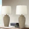 John Timberland Austin 28" Tall Jug Southwest Farmhouse Rustic Table Lamps Set Of 2 Sand Toned Ridged Finish Cream Shade Living Room Bedroom Bedside