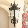 John Timberland Casa Marseille Rustic Outdoor Hanging Light Black Scroll 26 1/4" Clear Water Glass Damp Rated For Post Exterior Barn Deck House Porch