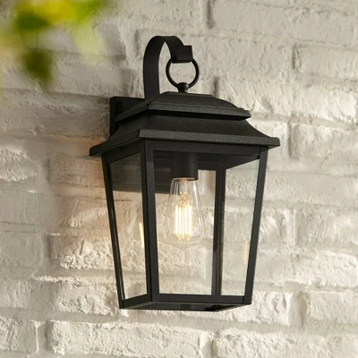John Timberland Bellis Verde Modern Outdoor Wall Light Fixtures Set Of 2 Textured Black Lantern Frame 15 1/4" Clear Glass For Post Exterior 5 John Timberland Bellis Verde Modern Outdoor Wall Light Fixtures Set Of 2 Textured Black Lantern Frame 15 1/4" Clear Glass For Post Exterior - Image 5