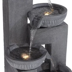 John Timberland Casava Modern 4-Bowl Cascading Outdoor Floor Water Fountain With LED Light 33" For Yard Garden Patio Home Deck Lawn Porch -Modern Lighting Store GUEST 922f659e e9ca 407c 91b4 c9edeb01a596