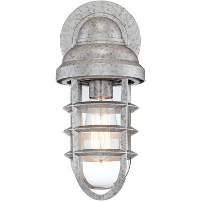 John Timberland Marlowe Industrial Outdoor Wall Lights Set Of 2 Galvanized Steel Cage Frame 13 1/4" Clear Glass For Post Exterior Barn Deck House Yard 2 John Timberland Marlowe Industrial Outdoor Wall Lights Set Of 2 Galvanized Steel Cage Frame 13 1/4" Clear Glass For Post Exterior Barn Deck House Yard - Image 2