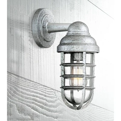 John Timberland Marlowe Industrial Outdoor Wall Lights Set Of 2 Galvanized Steel Cage Frame 13 1/4" Clear Glass For Post Exterior Barn Deck House Yard 6 John Timberland Marlowe Industrial Outdoor Wall Lights Set Of 2 Galvanized Steel Cage Frame 13 1/4" Clear Glass For Post Exterior Barn Deck House Yard - Image 6