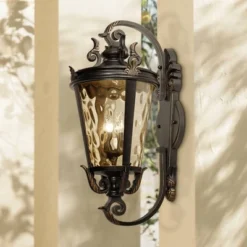 Modern Lighting Store 16 John Timberland Casa Marseille Rustic Outdoor Wall Light Fixture Veranda Bronze Ornate Scroll 36" Champagne Hammered Glass For Post Exterior Barn Deck