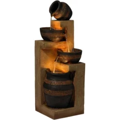 John Timberland Stoneware Bowl And Jar Rustic Cascading Outdoor Floor Water Fountain With LED Light 46" For Yard Garden Patio Home Deck Porch Exterior -Modern Lighting Store GUEST a5e816fb 55d4 4f5b 9178 966c5da04ee6