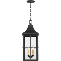 John Timberland Sunderland Vintage Outdoor Hanging Light Black Gold 24 3/4" Clear Glass Panels For Post Exterior Barn Deck House Porch Yard Patio Home -Modern Lighting Store GUEST acba92a9 0290 4ff1 8dd6 90a59b25bae8