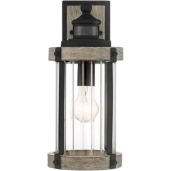 John Timberland Stan Rustic Farmhouse Outdoor Wall Light Fixture Gray Faux Wood Black Motion Sensor 15 1/2" Clear Ribbed Glass For Post Exterior Barn -Modern Lighting Store GUEST b9b5a12c 3180 4ba1 93c4 5685fabcdcb3