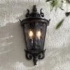 John Timberland Casa Marseille Vintage Rustic Outdoor Wall Light Fixture Textured Black Scroll 17" Clear Hammered Glass For Post Exterior Barn Deck