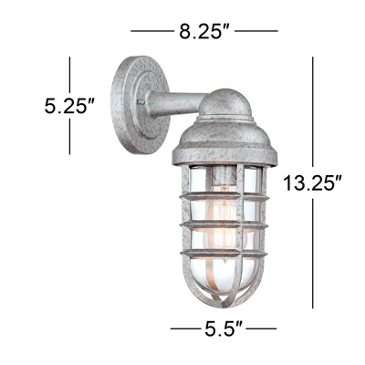 John Timberland Marlowe Industrial Outdoor Wall Lights Set Of 2 Galvanized Steel Cage Frame 13 1/4" Clear Glass For Post Exterior Barn Deck House Yard 5 John Timberland Marlowe Industrial Outdoor Wall Lights Set Of 2 Galvanized Steel Cage Frame 13 1/4" Clear Glass For Post Exterior Barn Deck House Yard - Image 5