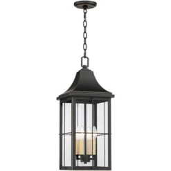John Timberland Sunderland Vintage Outdoor Hanging Light Black Gold 24 3/4" Clear Glass Panels For Post Exterior Barn Deck House Porch Yard Patio Home -Modern Lighting Store GUEST d502ba77 3614 4e58 a0fb 0425bae56638