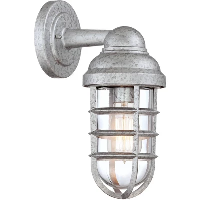 John Timberland Marlowe Industrial Outdoor Wall Lights Set Of 2 Galvanized Steel Cage Frame 13 1/4" Clear Glass For Post Exterior Barn Deck House Yard 3 John Timberland Marlowe Industrial Outdoor Wall Lights Set Of 2 Galvanized Steel Cage Frame 13 1/4" Clear Glass For Post Exterior Barn Deck House Yard - Image 3