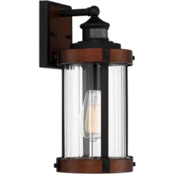 John Timberland Stan Industrial Outdoor Wall Light Fixture Dark Faux Wood Black Motion Sensor 15 1/2" Clear Glass For Post Exterior Barn Deck House -Modern Lighting Store GUEST e7fa3367 261d 487c b9d8 bb0dcbe4169c