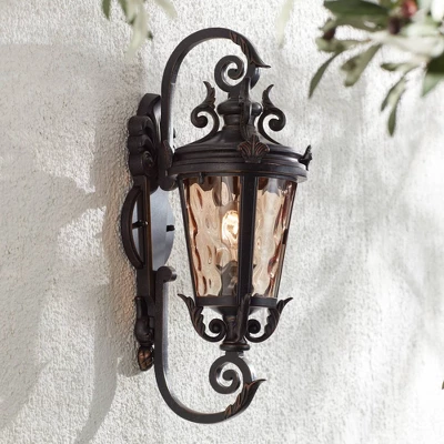 John Timberland Casa Marseille Vintage Rustic Outdoor Wall Light Fixture Veranda Bronze 19" Champagne Hammered Glass For Post Exterior Barn Deck House 1 John Timberland Casa Marseille Vintage Rustic Outdoor Wall Light Fixture Veranda Bronze 19" Champagne Hammered Glass For Post Exterior Barn Deck House