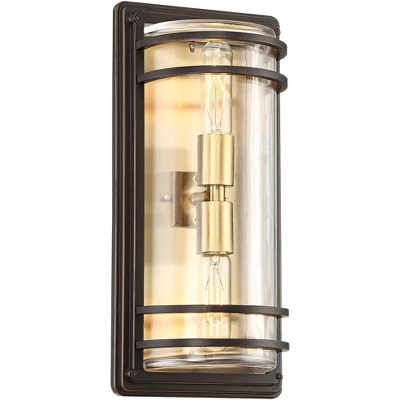 John Timberland Habitat Modern Outdoor Wall Light Fixture Bronze Warm Brass 16" Clear Glass For Post Exterior Barn Deck House Porch Yard Patio Home 4 John Timberland Habitat Modern Outdoor Wall Light Fixture Bronze Warm Brass 16" Clear Glass For Post Exterior Barn Deck House Porch Yard Patio Home - Image 4