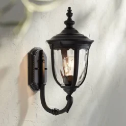John Timberland Bellagio Vintage Rustic Outdoor Wall Light Fixture Texturized Black Upbridge 16 1/2" Clear Hammered Glass For Post Exterior Barn Deck
