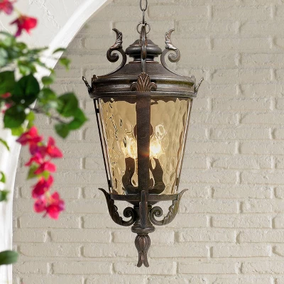 John Timberland Casa Marseille Rustic Vintage Flush Mount Outdoor Hanging Light Bronze Scroll 23 3/4" Champagne Hammered Glass For Post Exterior Barn 1 John Timberland Casa Marseille Rustic Vintage Flush Mount Outdoor Hanging Light Bronze Scroll 23 3/4" Champagne Hammered Glass For Post Exterior Barn