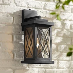 John Timberland Woodland Park Outdoor Wall Light Fixture Black Dusk To Dawn 15" Clear Glass For Post Exterior Barn Deck House Porch Yard Patio Home -Modern Lighting Store GUEST f643db3a ea84 4ef3 bf07 0e72fa7bdc8b