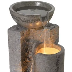 John Timberland Bowl And Pillar Modern Zen Cascading Outdoor Floor Water Fountain With LED Light 34 1/2" For Yard Garden Patio Home Deck Porch House -Modern Lighting Store GUEST f67db059 e216 4539 94ae e88067330663