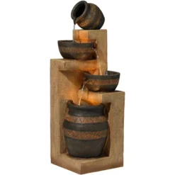 John Timberland Stoneware Bowl And Jar Rustic Cascading Outdoor Floor Water Fountain With LED Light 46" For Yard Garden Patio Home Deck Porch Exterior -Modern Lighting Store GUEST f9c33619 8767 44b9 bae9 ccf5a000c69e