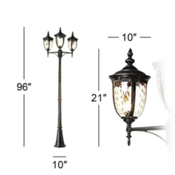 John Timberland Bellagio Vintage Outdoor Post Light Veranda Bronze 3-Light Street Lantern 96" Clear Hammered Glass For Exterior Barn Deck House Porch -Modern Lighting Store GUEST fc9304d2 9fb9 4710 a192 86d81b493e86