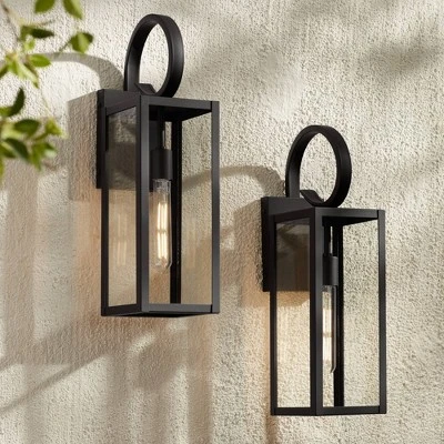 John Timberland Modern Outdoor Wall Light Fixtures Set Of 2 Deep Black 21" Clear Glass For Post Exterior Barn Deck House Porch 1 John Timberland Modern Outdoor Wall Light Fixtures Set Of 2 Deep Black 21" Clear Glass For Post Exterior Barn Deck House Porch